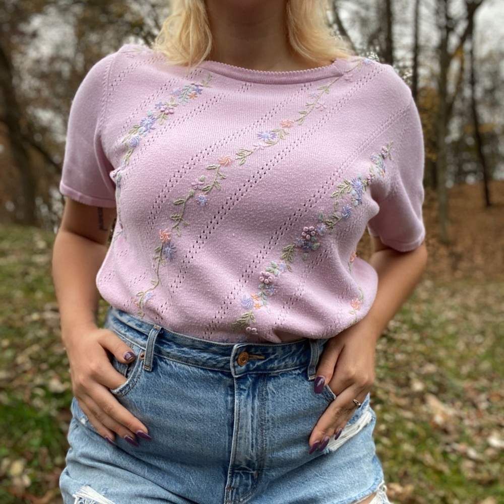 Pastel Pink Floral Sweater